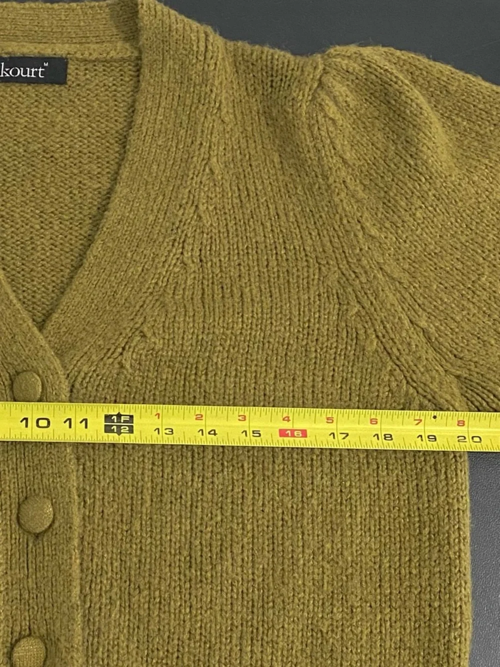 Kourt Mohair Puff Sleeve Cropped Cardigan Olive Green Size Medium Soft Girl